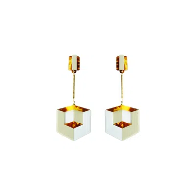 Gissa Bicalho Women's Neutrals Handmade Acrylic Earring Double Cube Caramel Granite In Brown