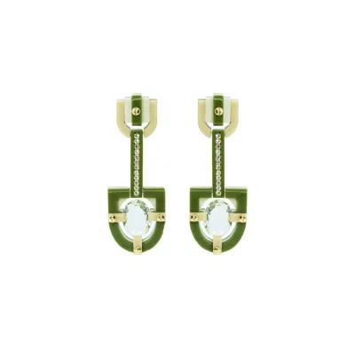 Gissa Bicalho Women's Neutrals Handmade Acrylic Earring Long Oval Cut Stone Clay In Green