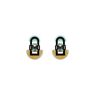 Gissa Bicalho Women's Neutrals Handmade Acrylic Earring M Deco Mirror Rectangular Stone Cream In White