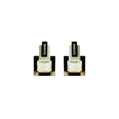 Gissa Bicalho Women's Neutrals Handmade Acrylic Earring M Deco Rectangular Cut Stone Clay In Black