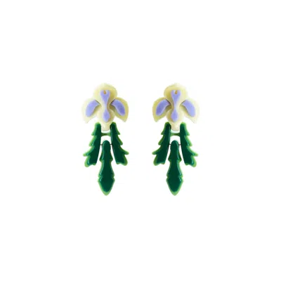 Gissa Bicalho Women's Neutrals Handmade Acrylic Earring Orchids And Leaves Vanilla