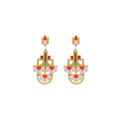 Gissa Bicalho Women's Neutrals Handmade Acrylic Earring Pendant Three Flowers Kahki / Pink
