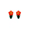 Gissa Bicalho Women's Handmade Acrylic Earring Rose And Leaf S - Black And Red