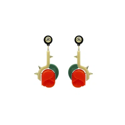 Gissa Bicalho Women's Neutrals Handmade Acrylic Earring Rose Pendant - Kahki In Red