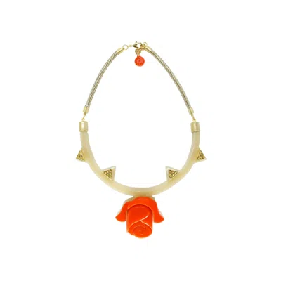 Gissa Bicalho Women's Neutrals Handmade Acrylic Necklace Chocker Rose - Kahki In Yellow