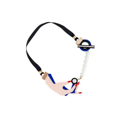 Gissa Bicalho Women's Neutrals Handmade Acrylic Necklace Hand & Pearl