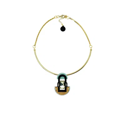 Gissa Bicalho Women's Neutrals Handmade Acrylic Necklace Pendant Deco Mirror Rectangular Stone Cream In White