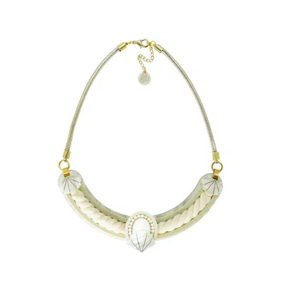 Gissa Bicalho Women's Neutrals Handmade Necklace  Shell And Pearl Cord Clay In Yellow