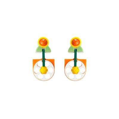 Gissa Bicalho Women's Orange / Green Handmade Acrylic Earring Pendant Daisy Orange