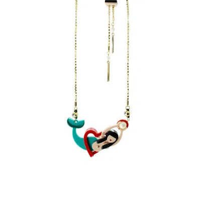 Gissa Bicalho Women's Orange Handmade Acrylic Necklace Mermaid And Heart Pink
