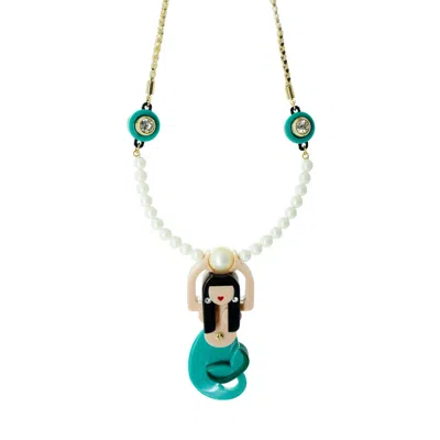 Gissa Bicalho Women's Orange Handmade Acrylic Necklace Mermaid And Pearls Pink