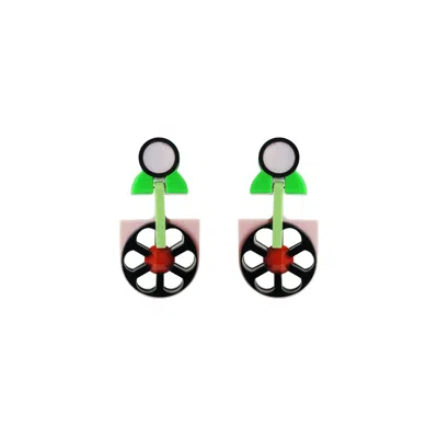 Gissa Bicalho Women's Pink / Black Handmade Acrylic Earring Pendant Daisy Pink In Multi