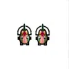 Gissa Bicalho Women's Pink / Black Handmade Acrylic Earring Scarab Embroidered Candy Pink In Multi