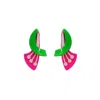Gissa Bicalho Women's Pink / Green Acrylic Handmade Earring Dual Flower Pink In Multi