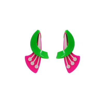 Gissa Bicalho Women's Pink / Green Acrylic Handmade Earring Dual Flower Pink In Multi