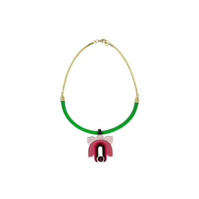 Gissa Bicalho Women's Pink / Green Acrylic Handmade Necklace Lilium Pink In Multi