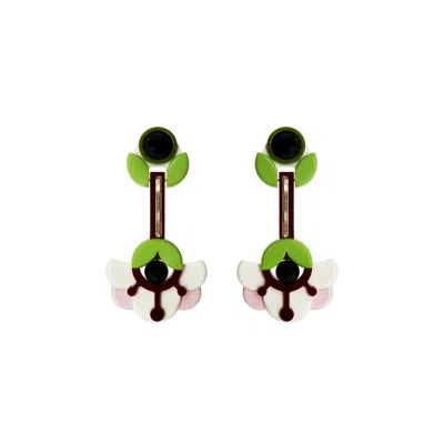 Gissa Bicalho Women's Pink / Green Handmade Acrylic Earring Petunia Candy Pink