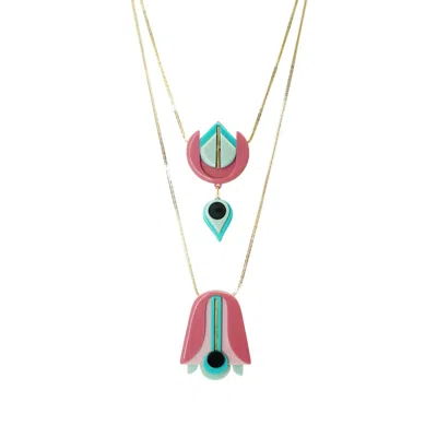 Gissa Bicalho Women's Pink / Green Handmade Acrylic Necklace Kit Iolanda Candy Pink In Red