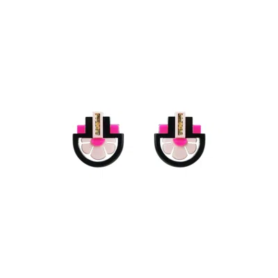 Gissa Bicalho Women's Pink / Purple Acrylic Handmade Earring Three Flowers Pink In Multi