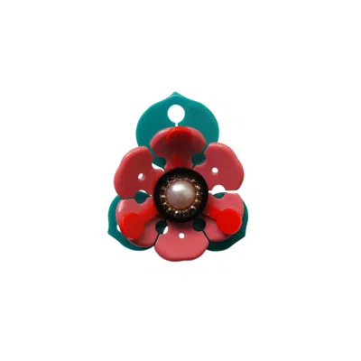 Gissa Bicalho Women's Pink / Purple Handmade Acrylic Brooch Flower And Leaf