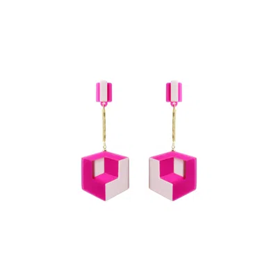 Gissa Bicalho Women's Pink / Purple Handmade Acrylic Earring Double Cube Pink