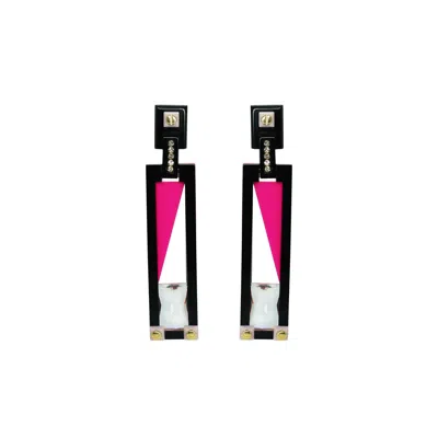 Gissa Bicalho Women's Pink / Purple Handmade Acrylic Earring Long Deco Rectangular Cut Stone Pink In Black