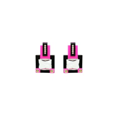 Gissa Bicalho Women's Pink / Purple Handmade Acrylic Earring M Deco Rectangular Cut Stone Pink In Multi