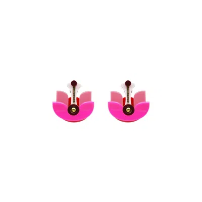Gissa Bicalho Women's Pink / Purple Handmade Acrylic Earring Short Lotus Flower - Pink