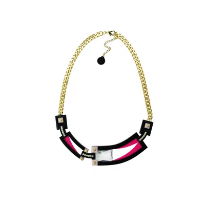 Gissa Bicalho Women's Pink / Purple Handmade Acrylic Necklace Deco Choker Rectangular Cut Stone Pink