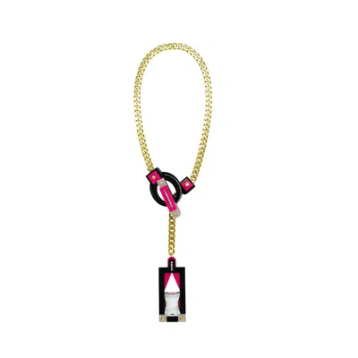 Gissa Bicalho Women's Pink / Purple Handmade Acrylic Necklace Deco T Closure Rectangular Cut Stone Pink In Multi