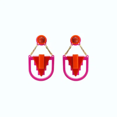 Gissa Bicalho Women's Pink / Purple / Red Handmade Acrylic Earring Arrow Deco Red In Multi