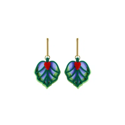 Gissa Bicalho Women's Purple / Green Handmade Acrylic Earring Begonia Purble