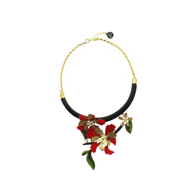 Gissa Bicalho Women's Red / Black Acrylic Handmade Necklace Flowers And Bee Red In Multi