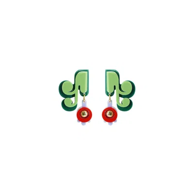 Gissa Bicalho Women's Red / Green Handmade Acrylic Earring Cassis Red In Multi