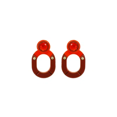 Gissa Bicalho Women's Red Handmade Acrylic Earring Kit Stone Hoop And Pendant Cinnamon
