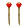 Gissa Bicalho Women's Red Handmade Acrylic Earrings Heart & Fringe In Red