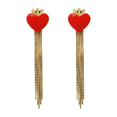 Gissa Bicalho Women's Red Handmade Acrylic Earrings Heart & Fringe
