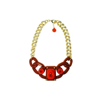 Gissa Bicalho Women's Red Handmade Acrylic Necklace Links And Stones Cinnamon