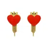 Gissa Bicalho Women's Red Handmade Acrylic Short Earrings Heart & Fringe In Red