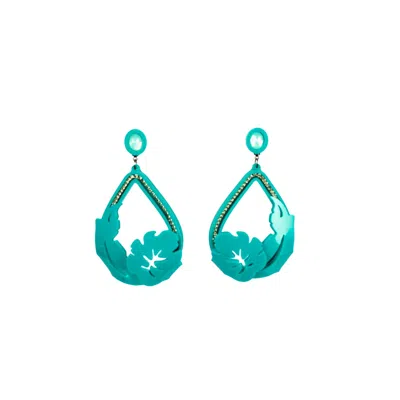 Gissa Bicalho Women's Tropical Leaf Earring - Green In Blue