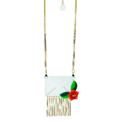 Gissa Bicalho Women's White Handmade Acrylic Necklace Envelope And Flower U