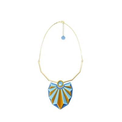 Gissa Bicalho Women's Yellow / Blue Handmade Acrylic Necklace Choker Papyrus Mustard Baby Blue In Metallic