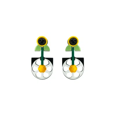 Gissa Bicalho Women's Yellow / Green / Black Handmade Acrylic Earring Pendant Daisy Yellow In Multi