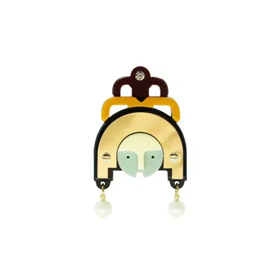 Gissa Bicalho Women's Yellow / Orange Acrylic Handmade Brooch Ixchel - Mustard In Neutral