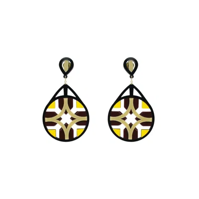 Gissa Bicalho Women's Yellow / Orange Acrylic Handmade Earring Tile - Yellow & Orange