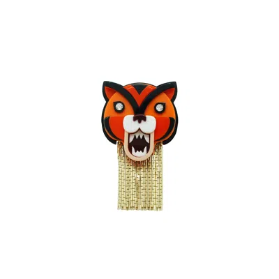 Gissa Bicalho Women's Yellow / Orange Handmade Acrylic Brooch Tiger - Orange In Neutral