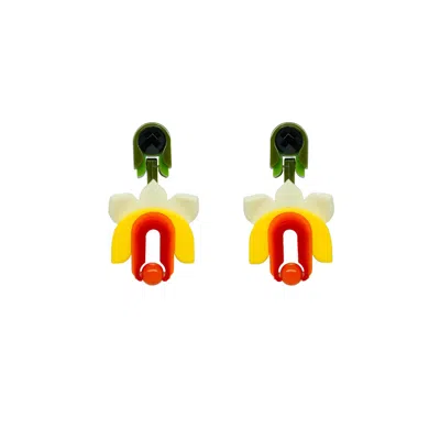 Gissa Bicalho Women's Yellow / Orange Handmade Acrylic Earring Lilium - Yellow In Multi