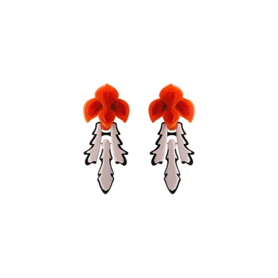 Gissa Bicalho Women's Yellow / Orange Handmade Acrylic Earring Orchids And Leaves Orange