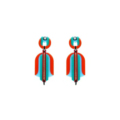 Gissa Bicalho Women's Yellow / Orange Handmade Acrylic Earring Protea - Orange