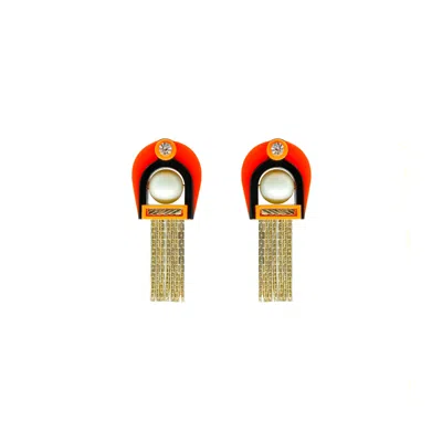Gissa Bicalho Women's Yellow / Orange Handmade Acrylic Earring Tiger - Yellow & Orange In Red